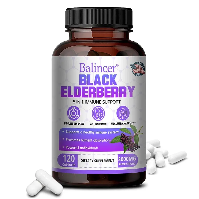 Black Elderberry แคปซูล Milk Thistle วิตามิน C สังกะสีสารต้านอนุมูลอิสระภูมิคุ้มกันผิว Respiratory & Digestive Health — image 9