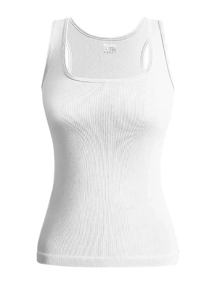 Hot Sale Musim Panas Wanita Asas Elastik Tank Top Tanpa Lengan Kolar Persegi Vest Kemeja-T Fesyen Fitness Yoga Top Kasual Wanita — image 14