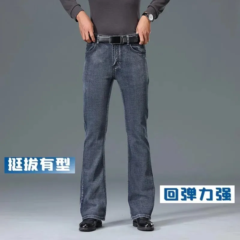 2026 Autumn And Winter Men's Mid Waist Micro Flared Jeans High-End Loose And Comfortable Blue Gray Casual Pants — image 7