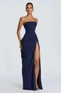 Robe plissée sans bretelles pour femmes, couleur unie, dos nu, épaules dénudées, taille haute, fendue, Sexy, robe de soirée, été, 2026 — image 9