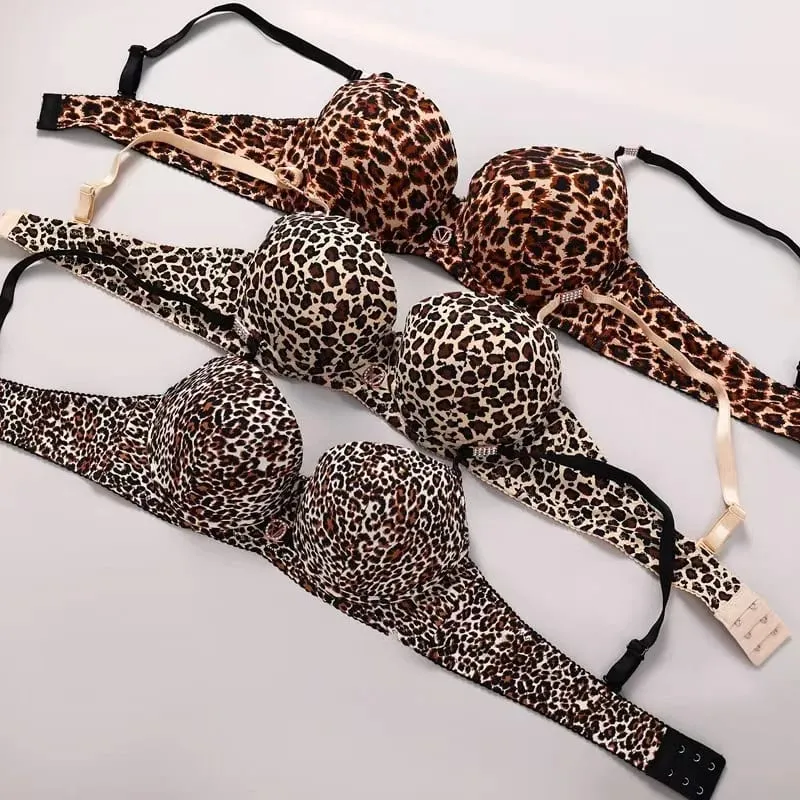 Set di biancheria intima sexy con stampa leopardata Set di reggiseno spesso inferiore sottile superiore Set di reggiseno push-up sexy — image 3