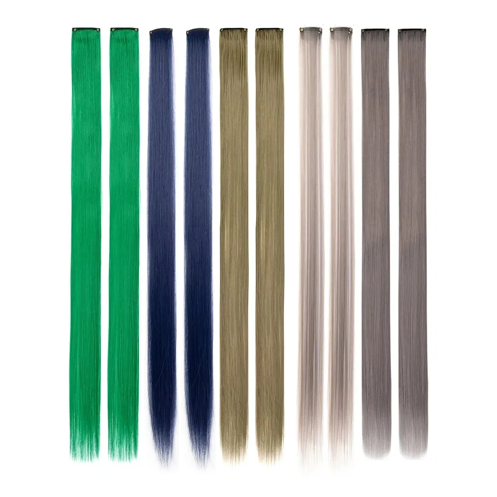 10 PCS Colored Clip in Hair Extensions 22 Inch Rainbow Straight Synthetic Hairpieces For women Cosplay Party Christmas New Year — image 16