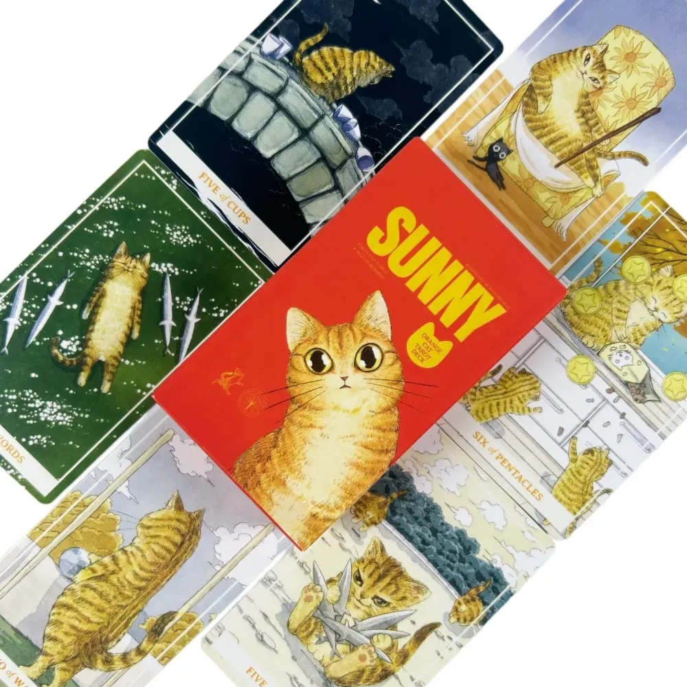 Sunny Orange Cat ไพ่ทาโรต์ 78 ชิ้น Deck ของขวัญที่ดีที่สุดสำหรับคนรักแมวเหมาะสำหรับผู้เริ่มต้นสมาธิ & เกมปาร์ตี้