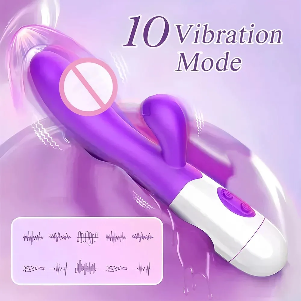 Rabbit Vibrator G-Spot Silicone Dildo Dual Vibrating Clitoris Stimulator 10 Speeds Επαναφορτιζόμενο αδιάβροχο σεξ παιχνίδι για γυναίκες — image 2