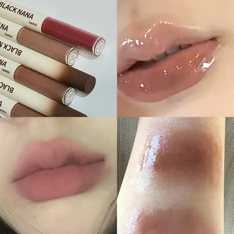 Lucidalabbra a doppia testa Matita labbra Contorno labbra Trucco Matita labbra nuda opaca Lava Cioccolato Marrone Specchio Lucidante per labbra Tinta labbra