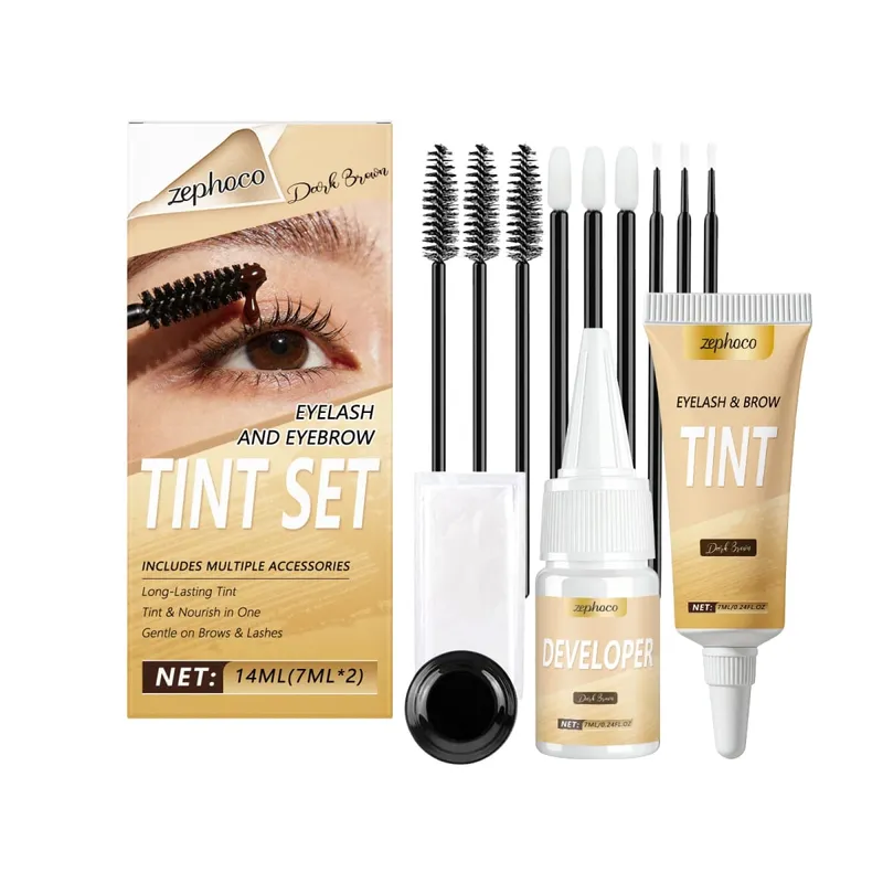 Kit Pewarna Bulu Mata dan Alis 2-In-1 Set Pewarna Warna Alis Bulu Mata Semi Permanen DIY Profesional Penggunaan Salon Rumah Hitam Intens 1 Set — image 8