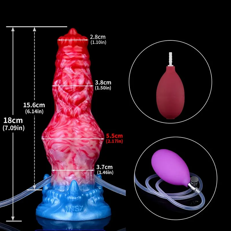 Eiaculazione Plug anale Cane/Lupo Pene gonfiabile con nodo grosso con funzione di squirto Giocattolo del sesso con ventosa forte per donne e uomini