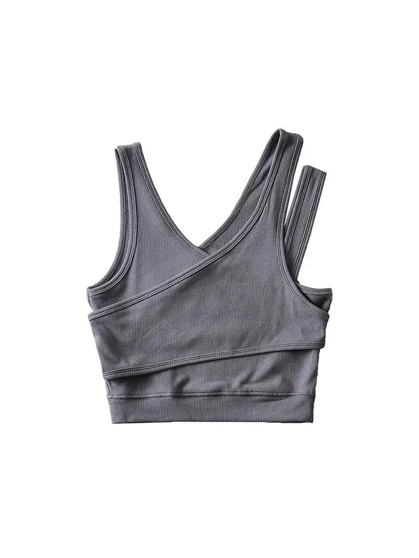 Seksi Camis Solid Knit Pendek Berongga Keluar Tanpa Lengan Tank Top — image 7