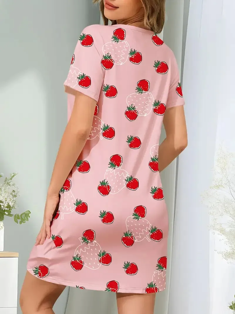 Damen Sommerkleid mit lässigem Fruchtmuster, bedruckt, kurzärmelig — image 2