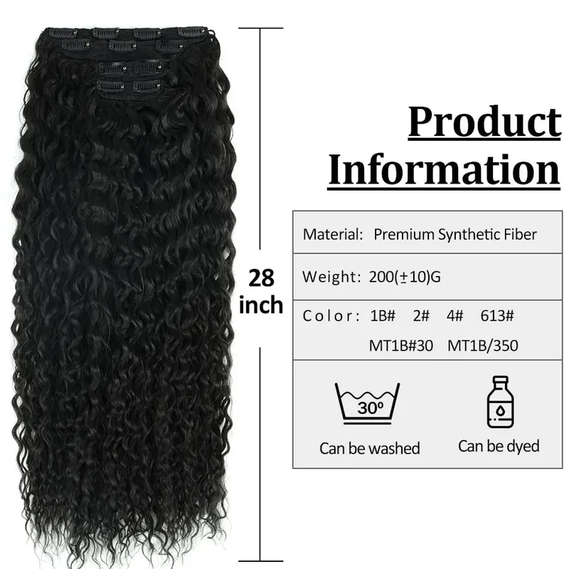Extension synthétique à Clip pour femmes, Extension de tête complète, longue, crépue et bouclée, faux cheveux, épingle à cheveux noire et brune pour femmes — image 5