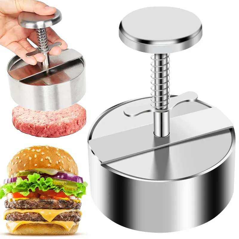 2025 Pembuat Hamburger Patty Hamburger 304 Penekan Burger Anti Lengket Baja Tahan Karat untuk Membuat Roti Daging dan Burger Tipis — image 1