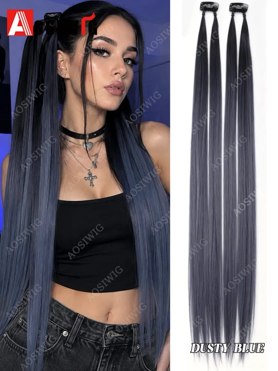 BB Clip Hair Extensions Colorful Highlight Strands Clip In Synthetic Straight Hairpieces for Women Party Festival Daily Hair Sty — image 8