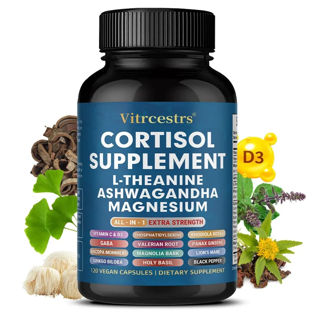 Cortisol Support Supplement - Magnesium Supports Stress Relief Calm Mood Relaxation Restful Sleep Focus & Adrenal Health — image 1