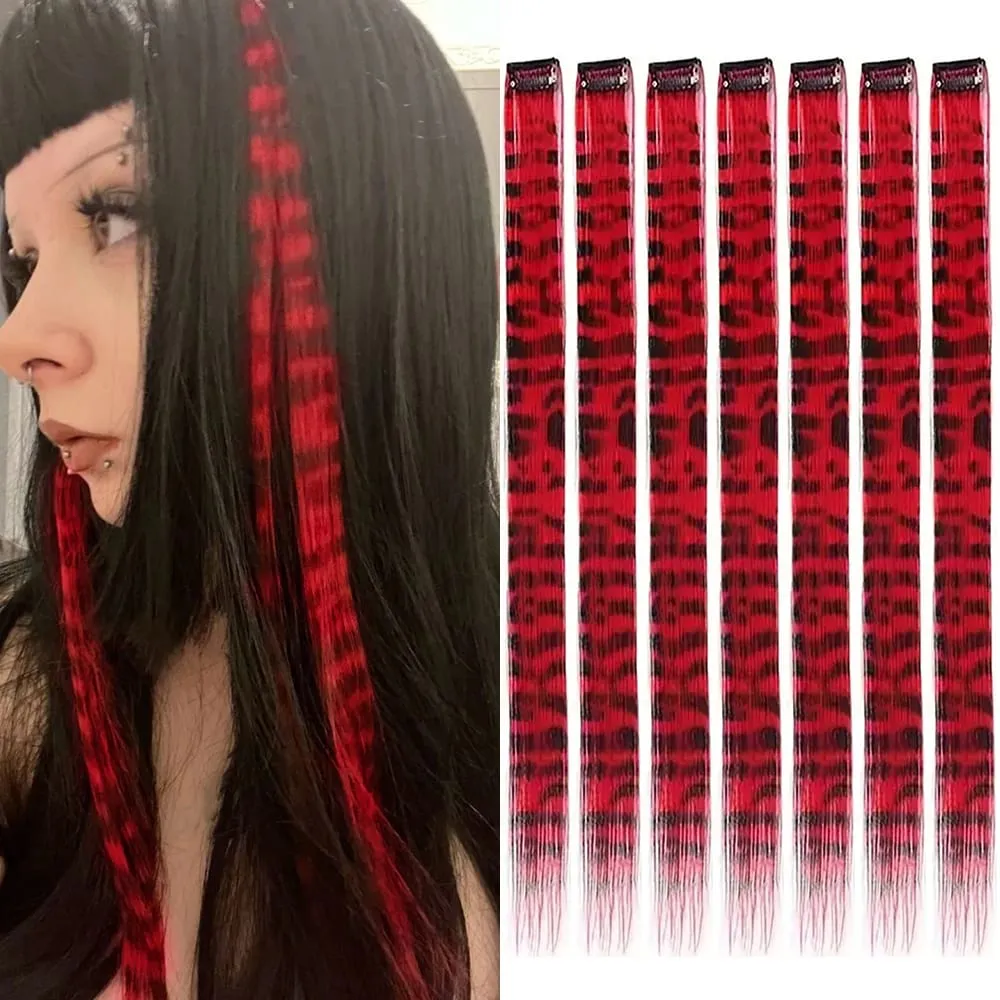 18 '7 ชิ้น Rainbow ยาวตรง Zebra พิมพ์สังเคราะห์ Feather คลิปในส่วนขยายของผมสำหรับผู้หญิงเหมาะสำหรับวันฮาโลวีนคริสต์มาส