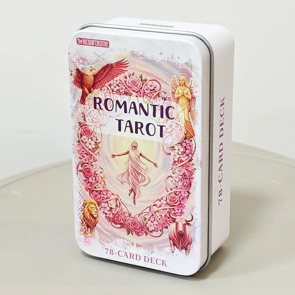 Jeu de Tarot fantaisie romantique rose, dans une boîte en fer blanc, 11x6.2cm, jeu complet de 78 cartes avec livre d'instructions, Oracle de Divination spirituelle — image 4