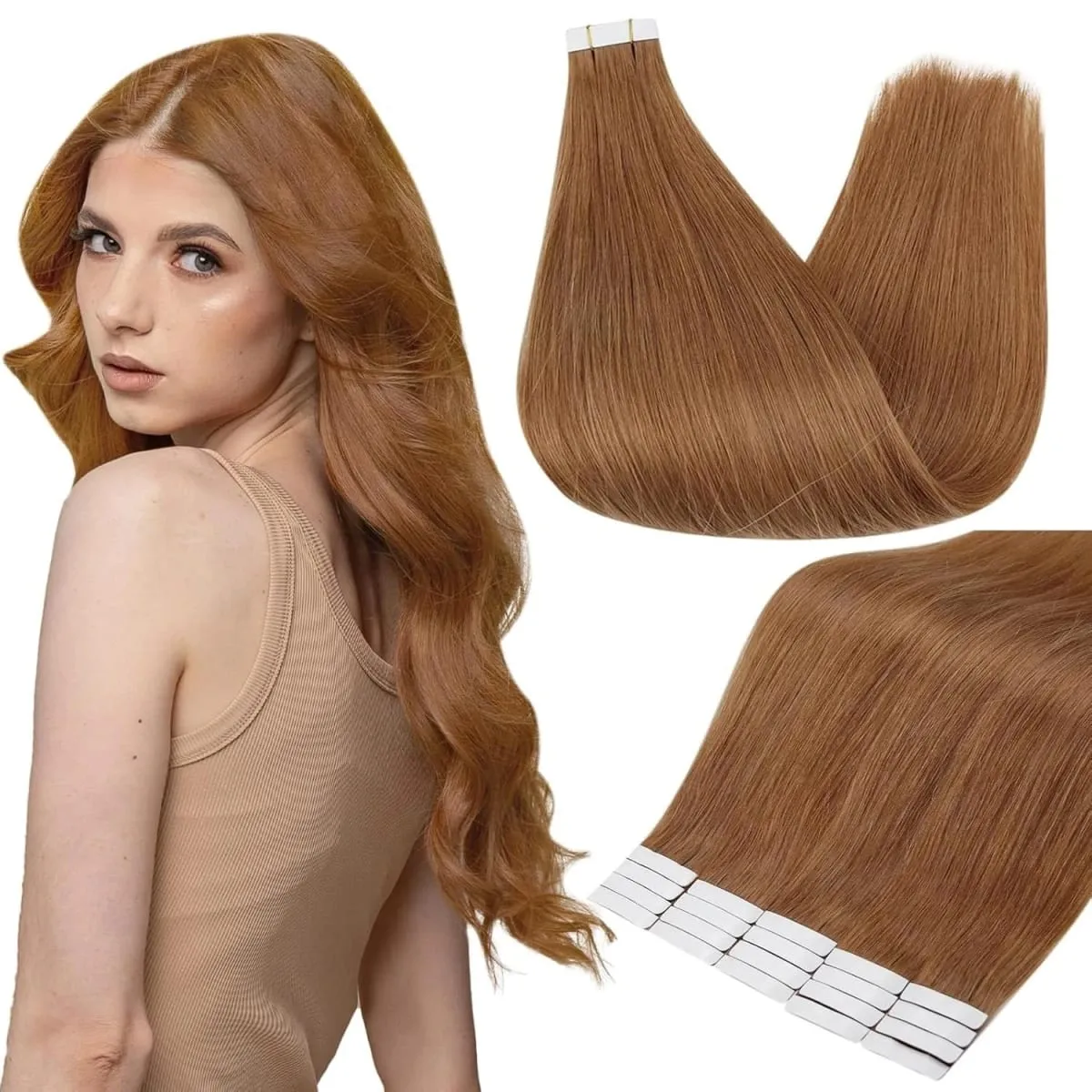 [New Color] Full Shine Tape in Hair Extensions Human Hair Brazilian Remy Straight Hair Extensions 20 Pcs 50G for Women