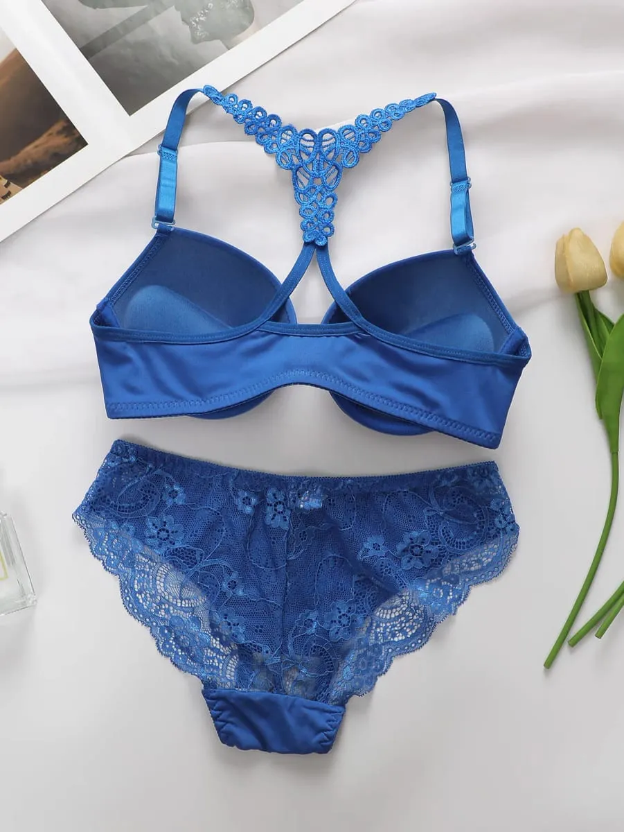Set intimo da donna nero rosso blu con cerchi in acciaio, fibbia anteriore, bellissimo reggiseno pull up posteriore A2128 — image 6