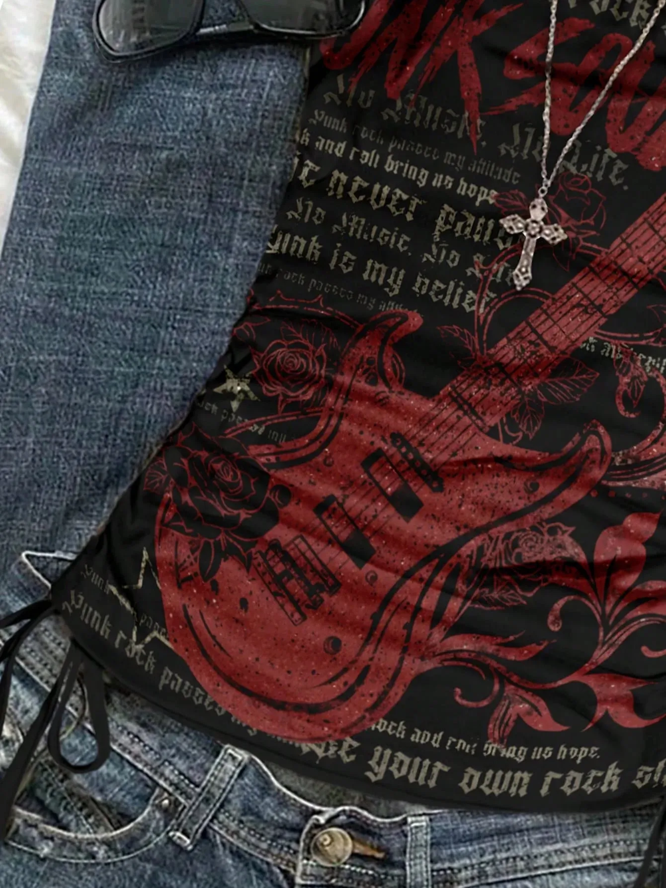 Damen-Weste mit lässigem Retro-Kordelzug vorne, geeignet für Y2K und Gitarrendrucke im Frühling und Sommer — image 8
