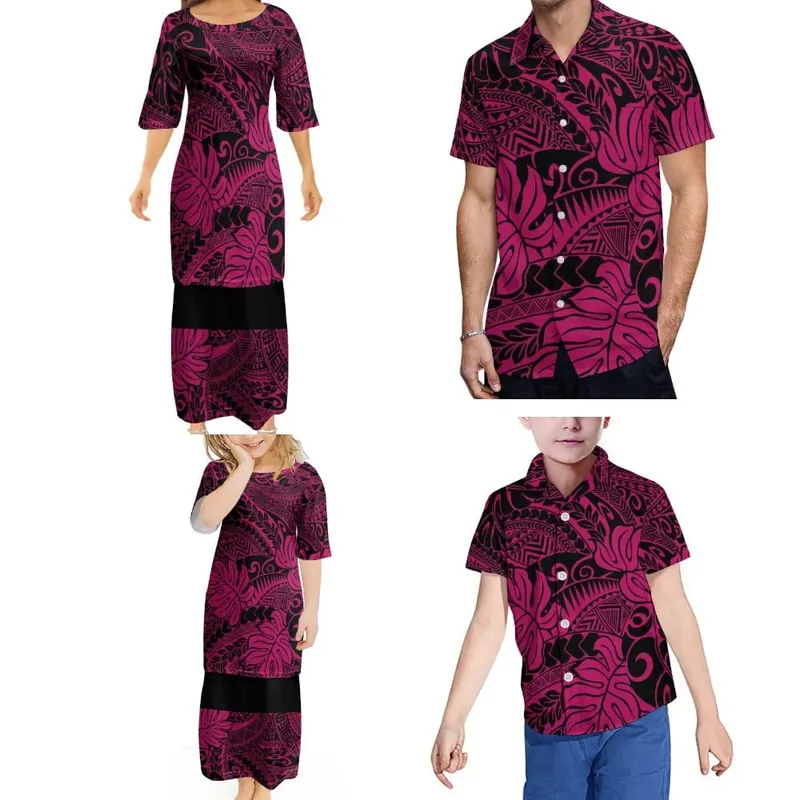 Cetakan Etnik Retro Retro Polinesia Rekaan Etnik Tersuai Kemeja Lelaki Puletasi Wanita Baharu Pakaian Keluarga Samoa Kanak-kanak Dewasa — image 4