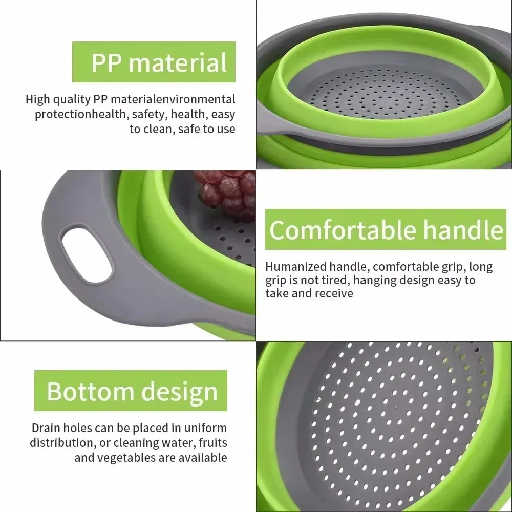 2PCS Silicone Folding Drainer Basket Fruit Vegetable Foldable Colander Kitchen Strainer for Food Pasta Kitchenware Drain Device — image 4