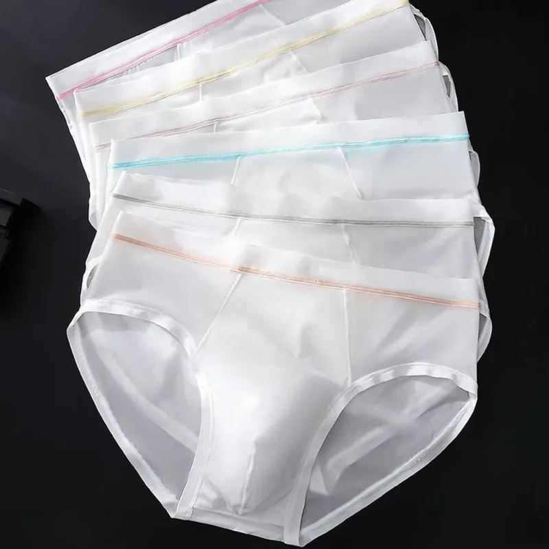 남자의 원활한 얼음 실크 팬티 속옷 벌지 주머니 솔리드 통기성 팬티 Calzoncillos Hombre 슬립 남성 팬티 — image 2