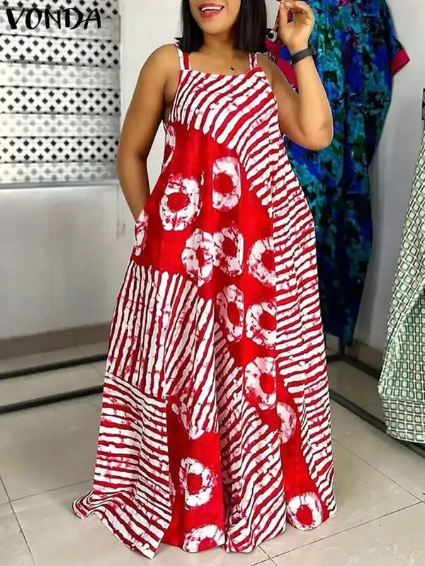 Plus ขนาด 5XL ฤดูร้อน Bohemian พิมพ์ชุด Maxi แขนกุดชายหาด Sundress ยาว Vestido Casual Holiday Robe