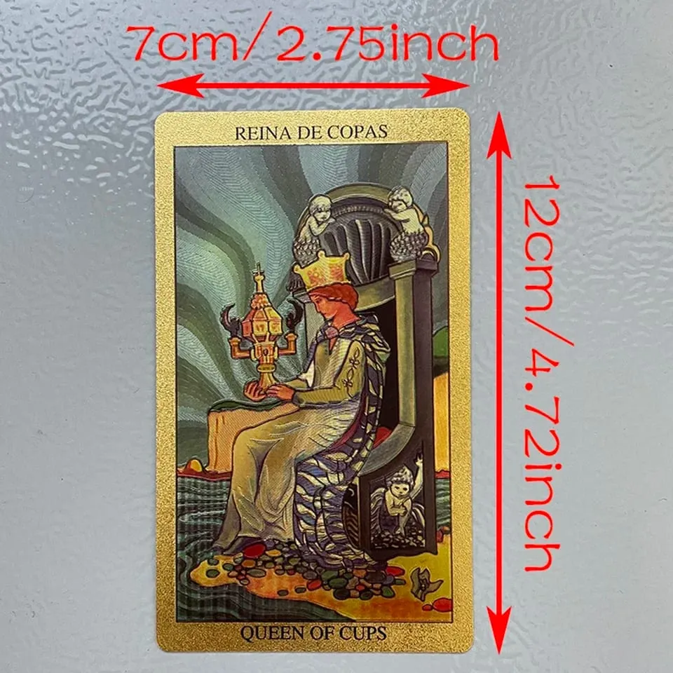 Gioco di carte dei Tarocchi in lamina d'oro Mazzo di divinazione bilingue spagnolo inglese con guida Profezia Set di lettura oracolo per principianti — image 5