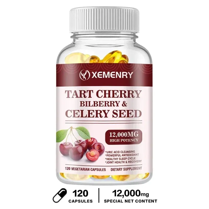 Organic Tart Cherry & Celery Seed Capsules - Uric Acid Cleanse Support Sleep & Joint Health Muscle Repair Supplement — image 9