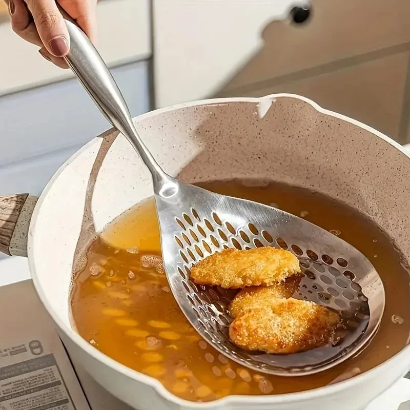 1 Stück großer, langlebiger Edelstahl-Sieb-Skimmer-Löffel, robuster Lebensmittel-Sieblöffel zum Braten und Kochen von Küchenutensilien — image 2
