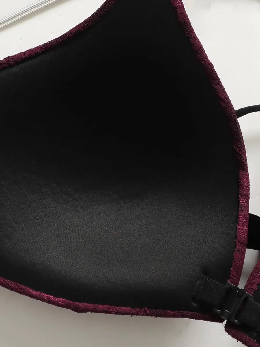 เซ็กซี่ Burgundy ลูกไม้สีแดงไร้สายปิดด้านหน้า Bra ชุด Push Up Bralette & G-String ผู้หญิงโรแมนติกชุดชั้นในชุด 70B-85B — image 4