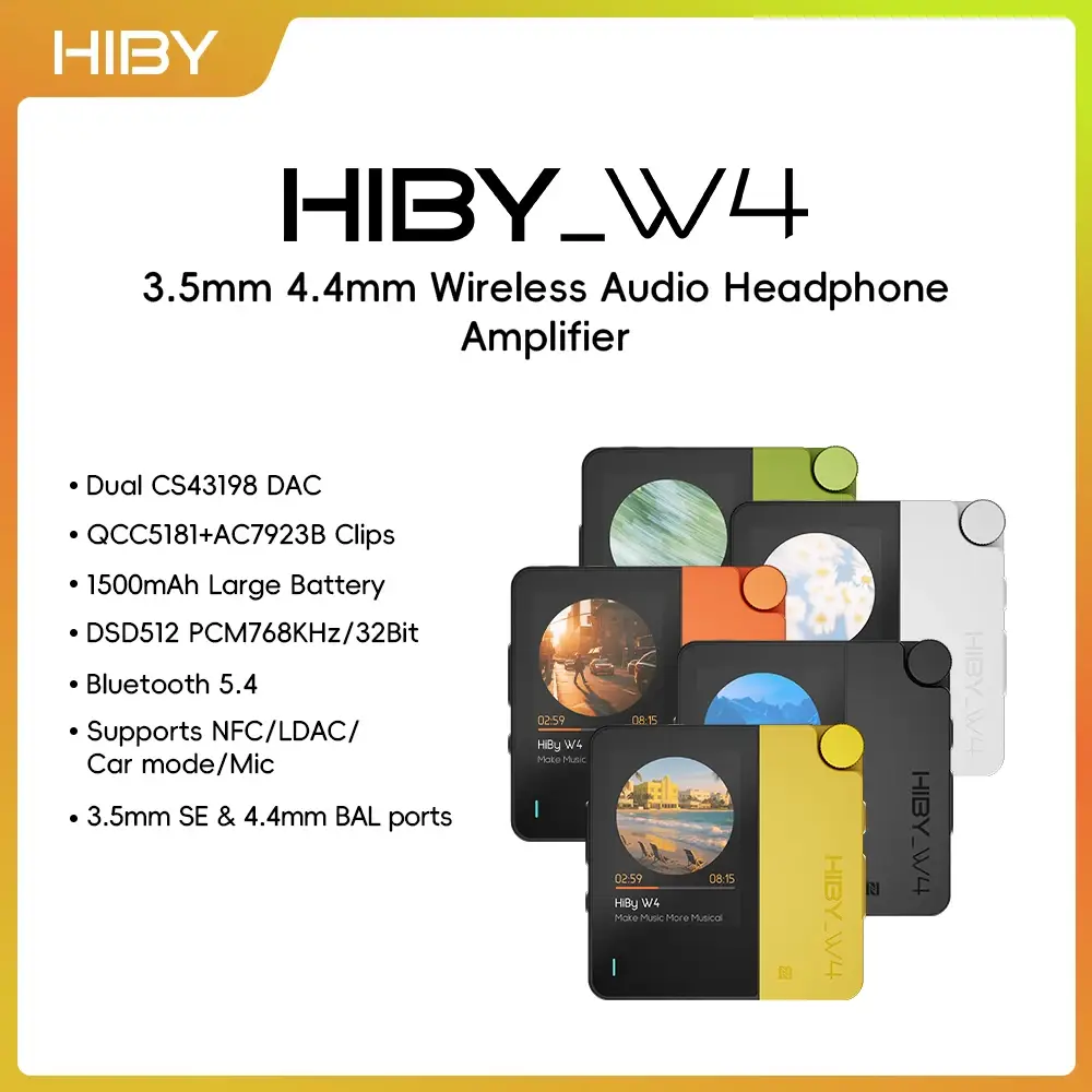 HiBy W4 3.5mm 4.4mm Wireless Audio HiFi Headphone Amplifier Bluetooth 5.4 NFC CarPlay UAT LDAC AptX HD AptX-LL 1500mAh MagSafe — image 1