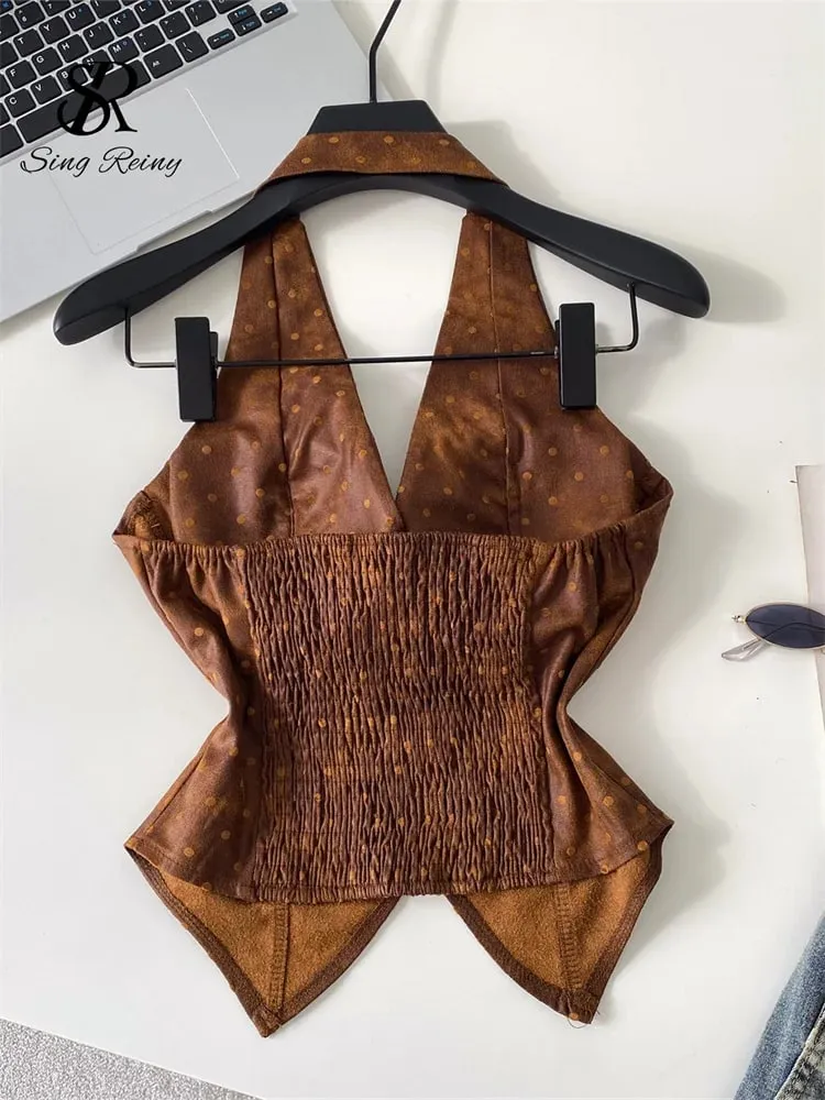 Polka Dot PU หนังเซ็กซี่ TOP Slim Backless Shirred ซิป Sensual Tank Top 2026 ผู้หญิงอินเทรนด์ Halter Hotsweet Camisole — image 4