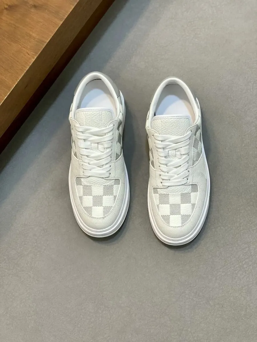 รองเท้าผ้าใบสเก็ตหนัง Grain Leather Low-Top สีเทา ลายหมากรุกสีขาว ลายตารางหมากรุก พื้นรองเท้ายางกันลื่น Minimal Versatile Daily Walking Shoes — image 2