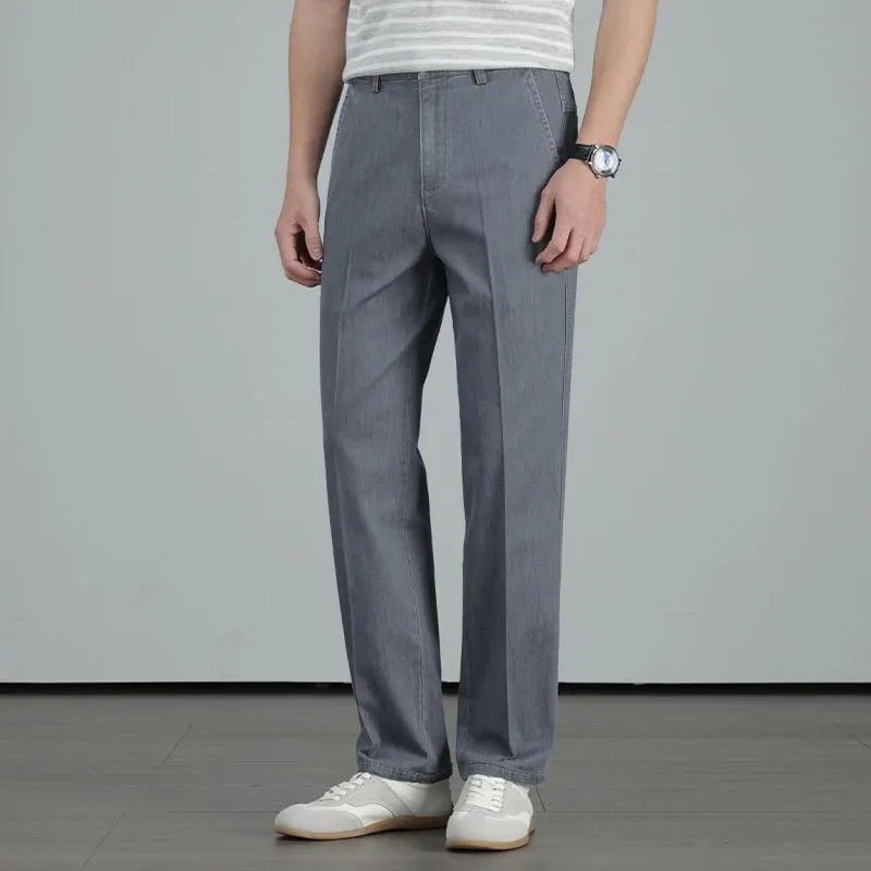 Musim Panas 2026 Pakaian Berkualiti Tinggi Lelaki Seluar Jeans Lurus Ringan Sutera Lyocell Perniagaan Kasual Seluar Nipis Denim — image 11