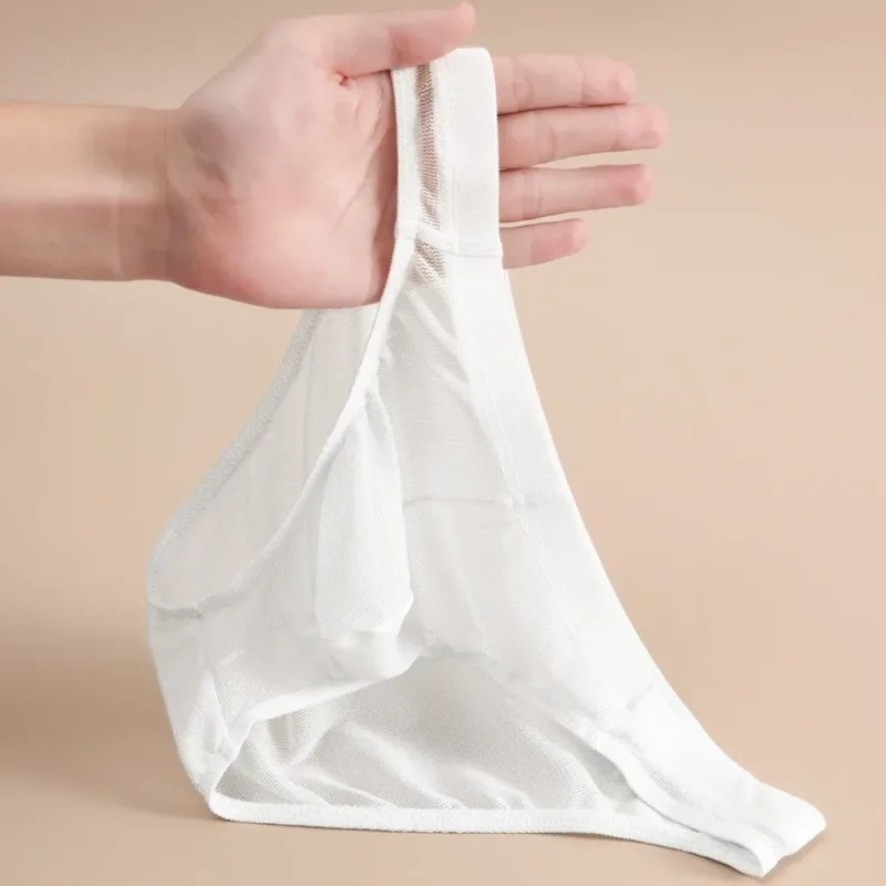 란제리 남자 메쉬 삼각형 팬티 낮은 허리 통기성 남자 얇은 팬티 남성용 투명 얇은 부드러운 속옷 매일 착용 — image 3