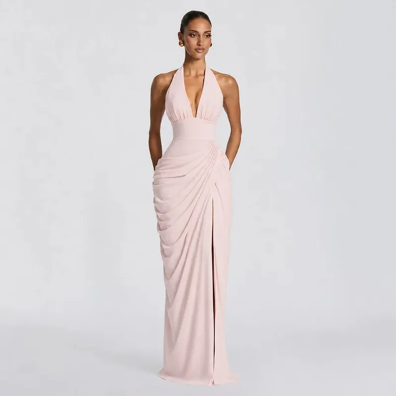 Abito lungo da donna sexy con scollo all'americana, elegante scollo a V profondo senza maniche, abiti a fessura alta, abiti da sera, moda femminile — image 7