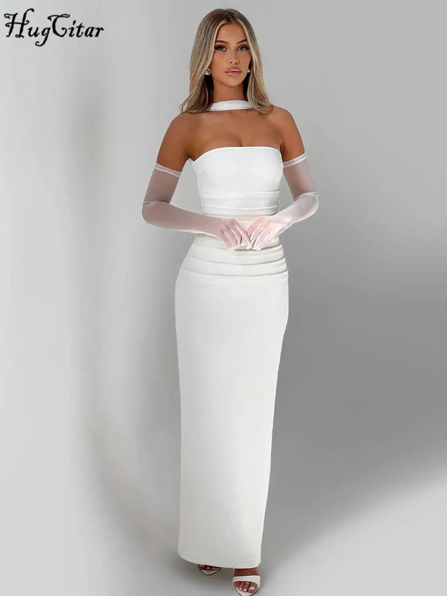 Hugcitar Elegantní šála Bez ramínek Pevné síťované rukavice Sexy Bodycon Maxi Prom Šaty Dámská Móda Y2K Outfity Svatební Party Narozeniny — image 6
