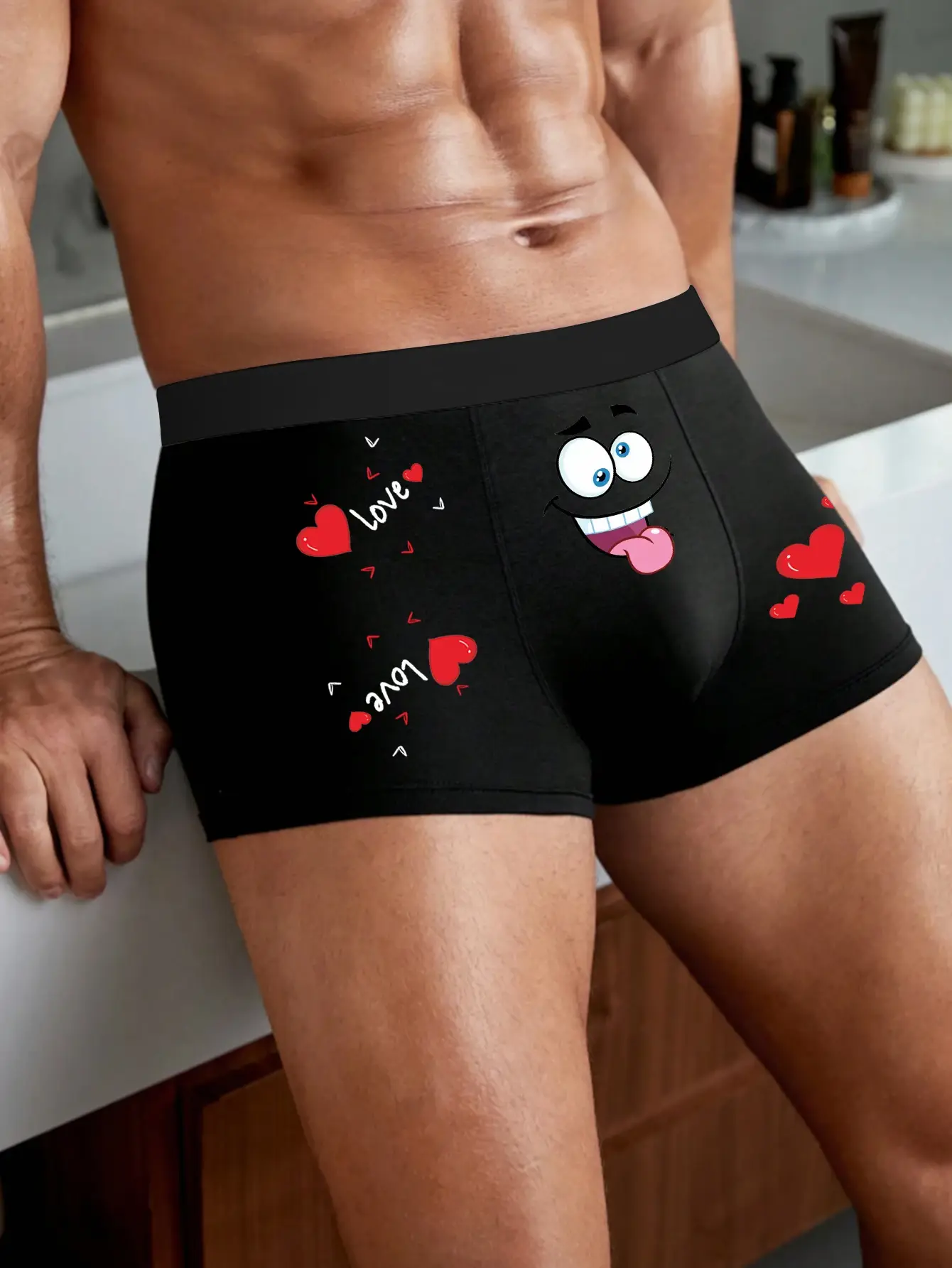 Boxers pour hommes avec taille élastique, caleçons doux avec expressions intéressantes imprimées, sous-vêtements extensibles pour un usage quotidien