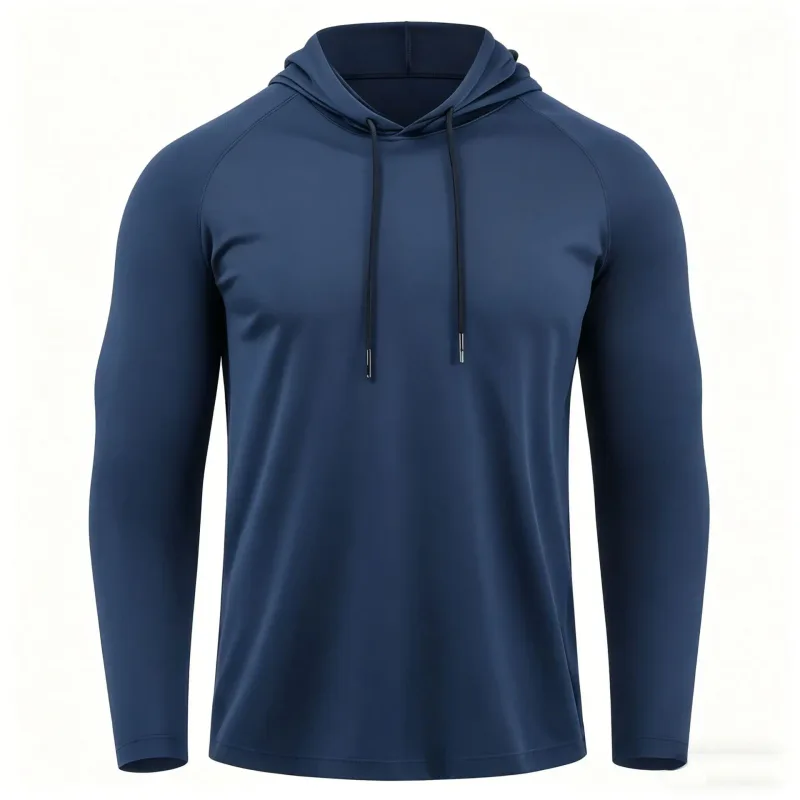 Baju Pelindung Matahari Lelaki Hoodie Lengan Panjang Pepejal Kemeja-T Cepat Kering Lelaki Bina Badan Kecergasan Otot Pakaian Sukan Pakaian Gim — image 9