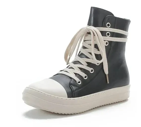 Man High-Topรองเท้าแบนรองเท้าหนังผู้ชายรองเท้าผ้าใบLuxury Designer Streetผู้หญิงผ้าใบรองเท้าสบายๆLace Upข้อเท้ารองเท้า — image 12