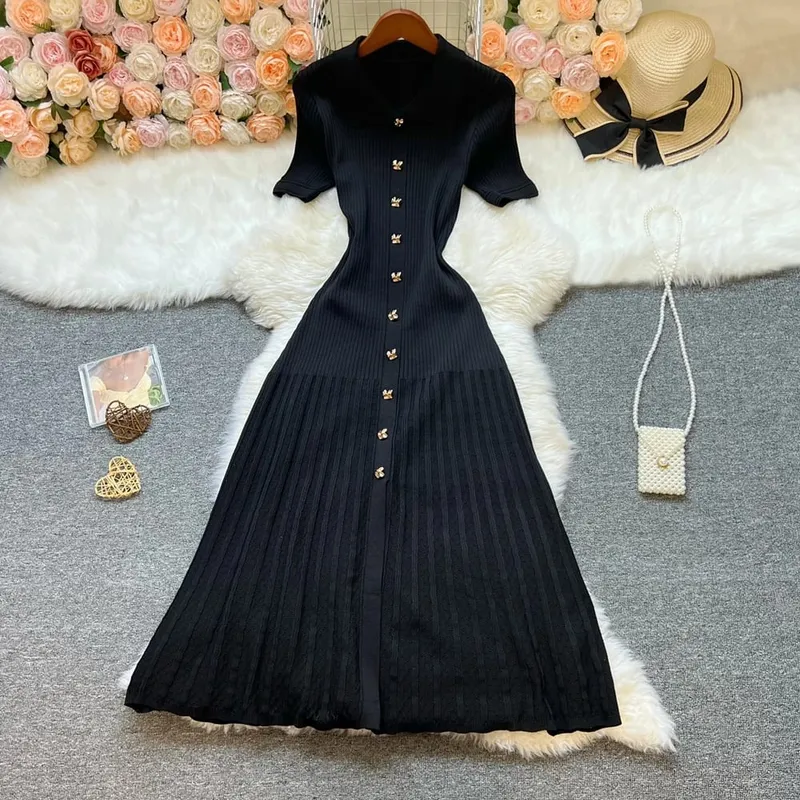YuooMuoo Brand Fashion Elegant Patchwork Knitted Long Dress Spring Summer Women Luxury Shirt Sweater Dress Lady Party Vestido — image 4