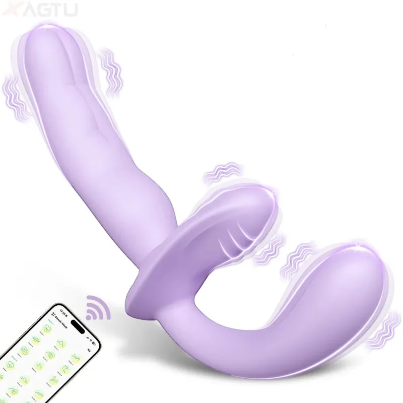 Penggetar Dua Hujung untuk Wanita Apl Wayarles 3 dalam 1 Dildo Vibrator Lesbian G-Spot Dildo Pasangan Dewasa Mainan Melancap Wanita — image 8