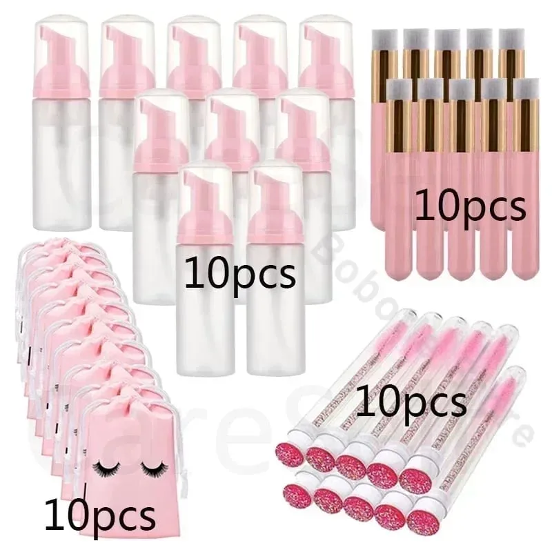 40pcs Empty Lash แชมพูขวดและชุดแปรงปั๊มโฟมและจมูก Pore แปรงทำความสะอาดลึก Eyelash EXTENSION TUBE — image 5
