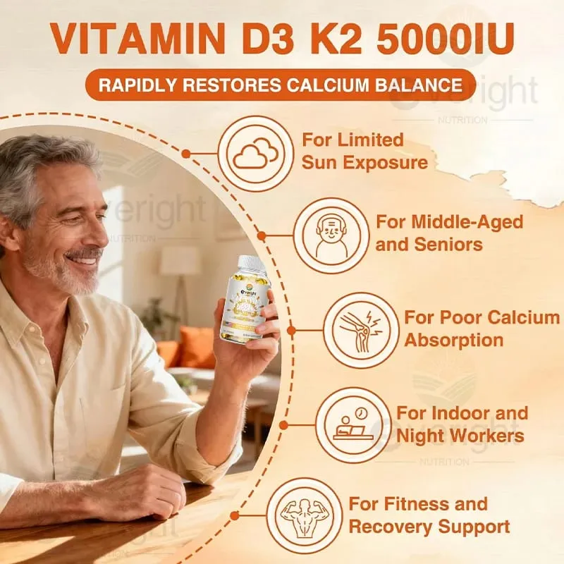 Vitaminen D3 + K2 Organische supplementen Hoge biologische beschikbaarheid - Ondersteunt de botdichtheid Calciumbalans Immuniteit en stemming Gezondheid — image 4