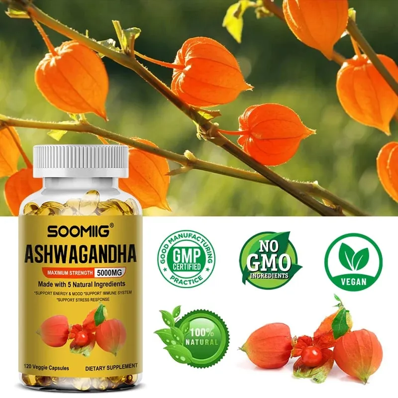 Organic Ashwagandha - Stress Relief & Immune Support Supplement Supports Balanced Energy Levels NON-GMO Vegan Capsules