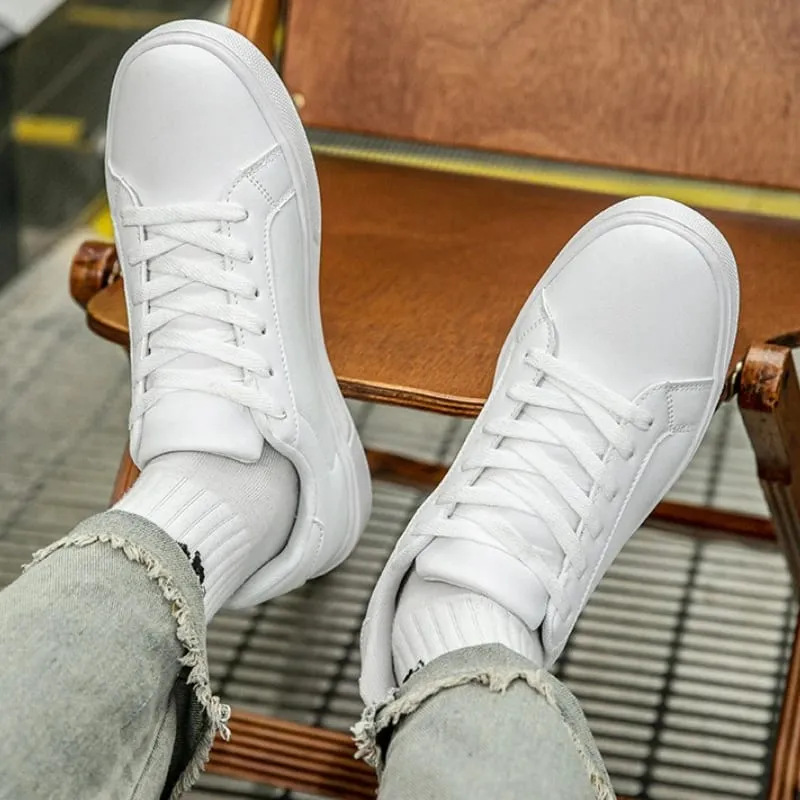 Herresko Hvide sneakers PU-læder Solid Mænd Fritidssko Letvægts Bløde Damer Vulkaniserede Sko Par Snøreløbesko — image 3