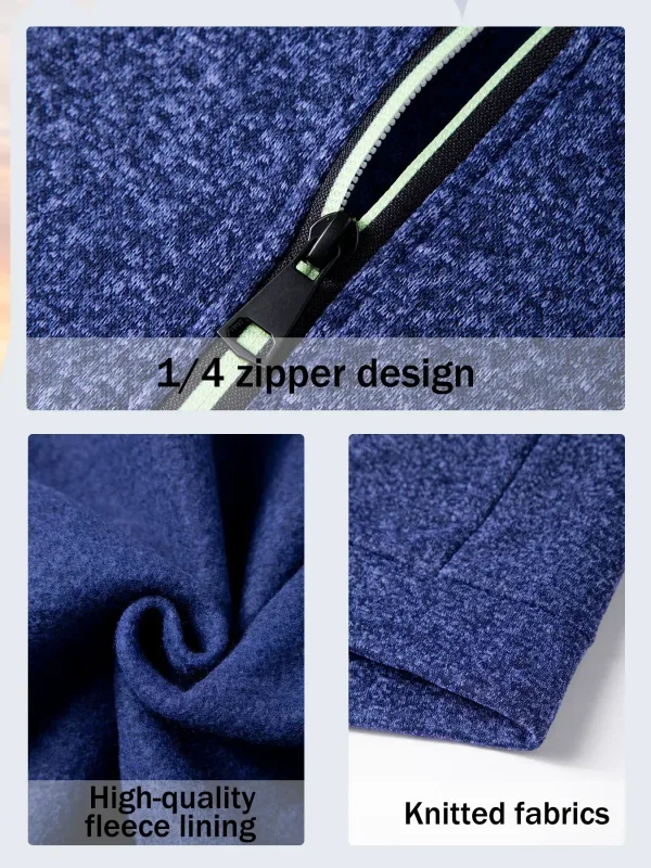 Set 2 Keping Lelaki 1/4 Zip Baju Leher Olok-olok, Pullover Bergaris Bulu dengan Cuff Berusuk Atasan Kasual Hangat untuk Pakaian Harian Musim Gugur Musim Gugur — image 7