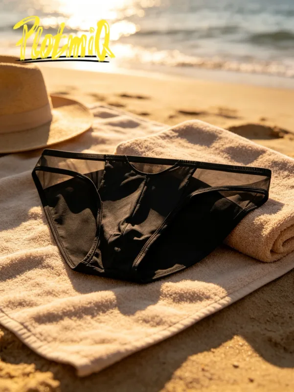 1PCS Lelaki Seluar Dalam Bikini Sheer Disambung Rekaan Panel Jala Hitam Bahan Anjal Lembut Seluar Dalam Lelaki Kontur 3D — image 16