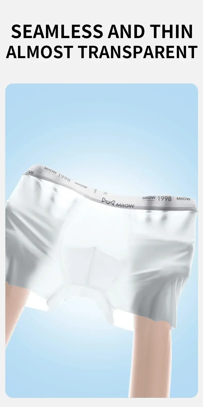 MiiOW 3Pcs Ice Silk Men Underwear Boxers Breathable Ultra-thin Mens Underpants Antibacterial Mens Panties Man Boxershorts Briefs — image 4