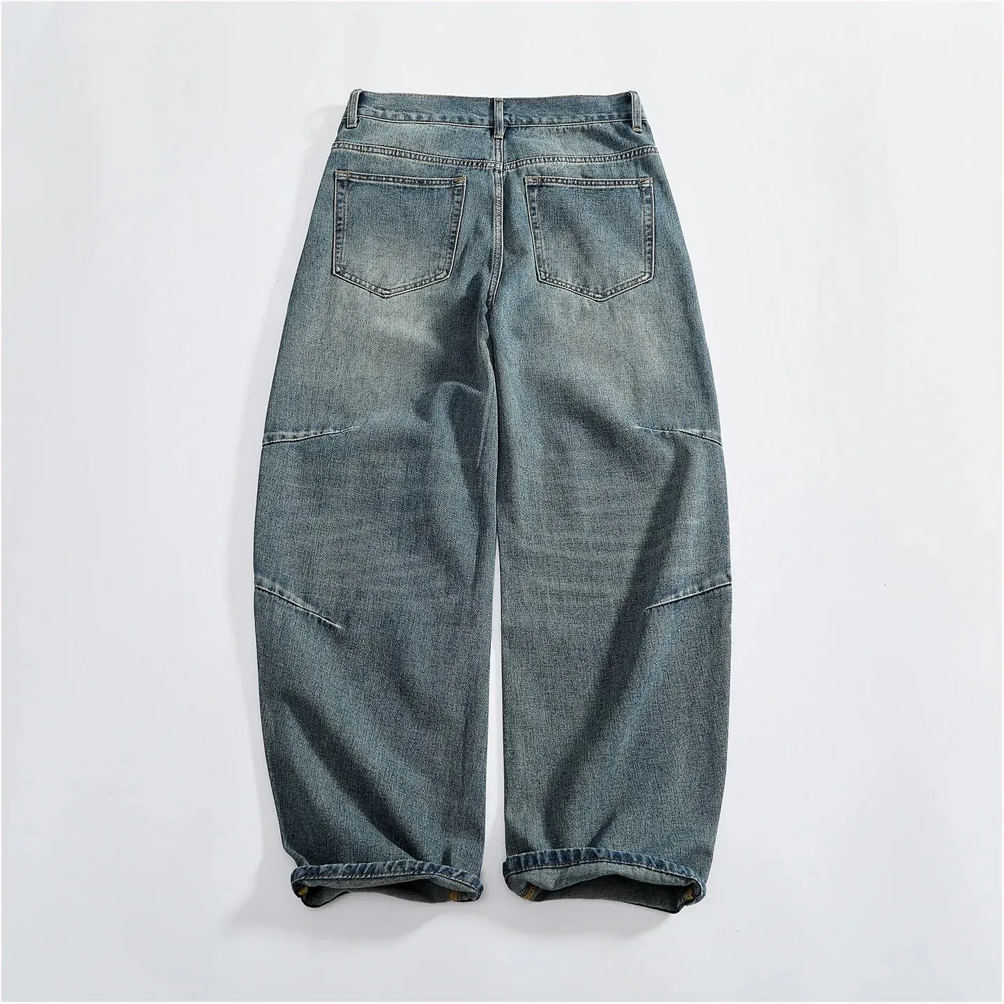 Retro distressed whiskering jeans til mænd tredimensionelle split silhuet brede ben løse denimbukser — image 3